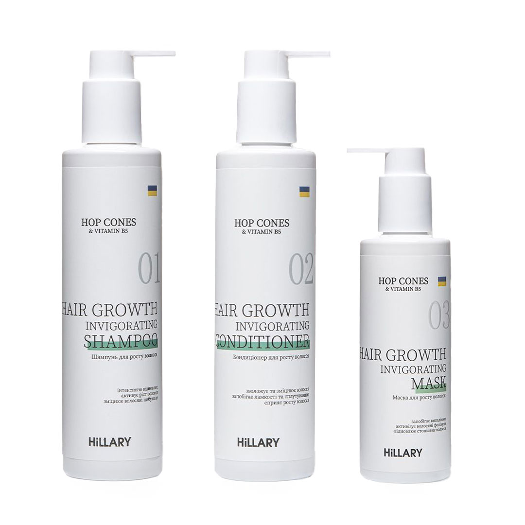 Набір Hillary Hop Cones &amp; B5 Hair Growth Invigorating Комплекс для росту волосся (шампунь, 250 мл + кондиціонер, 250 мл + маска, 200 мл)